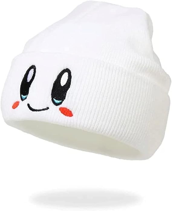 Kirby Beanie Adult Size Anime Hat Accessory Kawaii, Anime Beanie Knit Hats Funny Beanie Eyes Mouth | Pack of 2