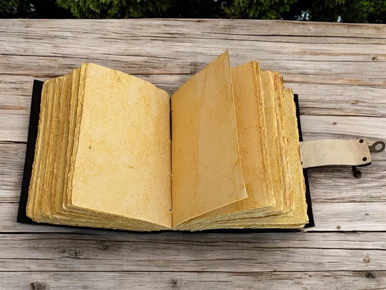 Full Moon Floral Leather Journal, Handmade Celestial Notebook, Wildflower Diary, Vintage Deckle Edge Grimoire, Moon Lover Gift - Image 7
