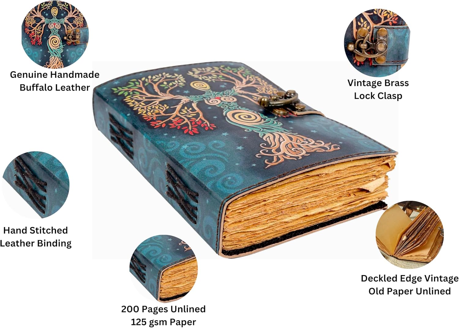 Mother Earth Tree of Life Journal, Handmade Leather Notebook with Lock, Goddess Nature Diary, Four Seasons Book of Shadows, Spiritual Gift for Her - Image 6