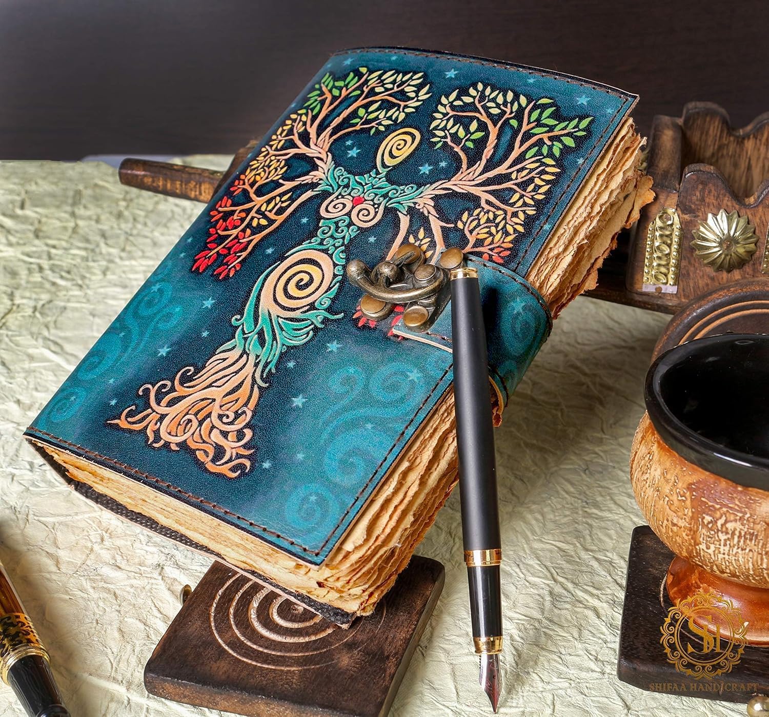 Mother Earth Tree of Life Journal, Handmade Leather Notebook with Lock, Goddess Nature Diary, Four Seasons Book of Shadows, Spiritual Gift for Her - Image 4