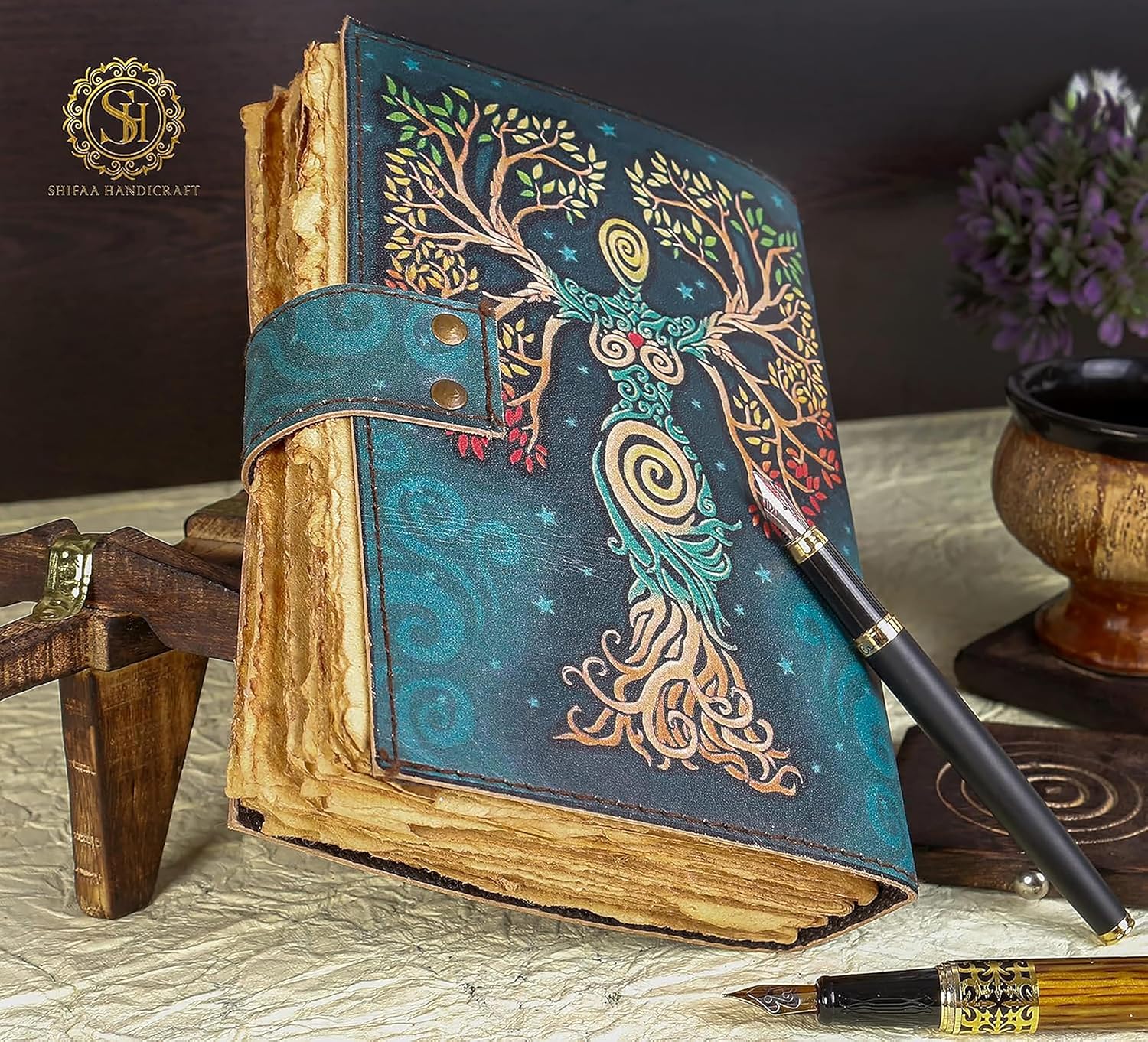 Mother Earth Tree of Life Journal, Handmade Leather Notebook with Lock, Goddess Nature Diary, Four Seasons Book of Shadows, Spiritual Gift for Her - Image 5
